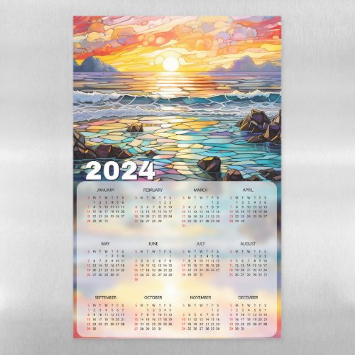 Sunset on The Beach Stained Glass 2024 Calendars Magnetic Dry Erase Sheet