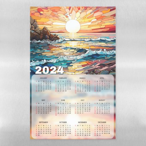 Sunset on The Beach Stained Glass 2024 Calendars Magnetic Dry Erase Sheet