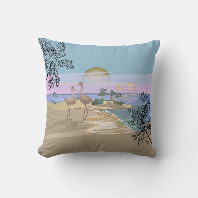Sunset On the Beach Throw Pillow (Front)