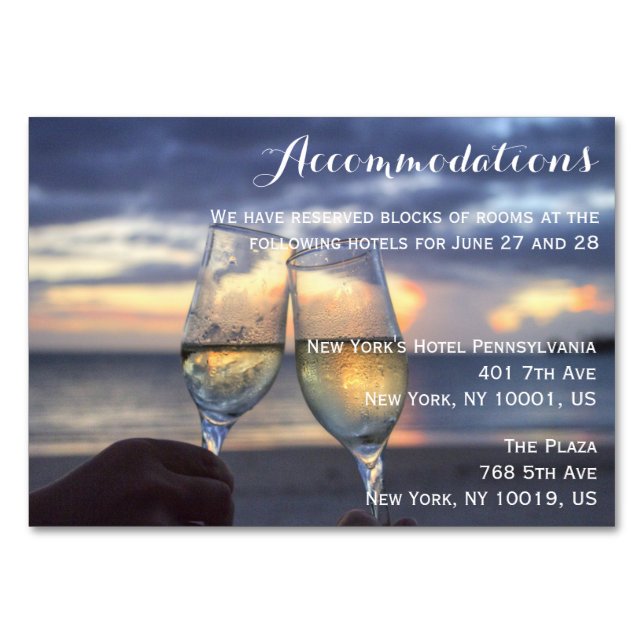 Sunset On The Beach Wedding Accommodation Cards (Front)