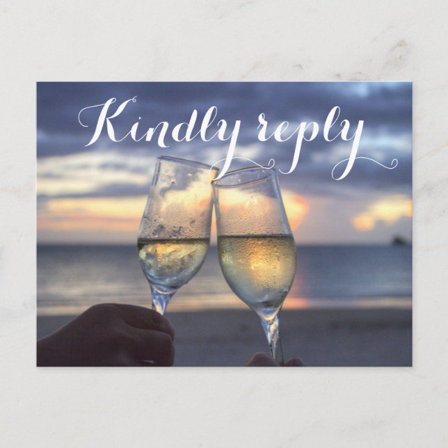Sunset On The Beach Wedding RSVP Postcards (Front)