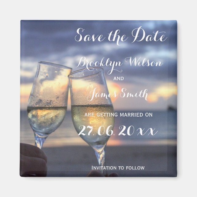 Sunset On The Beach Wedding Save The Date Magnet (Front)