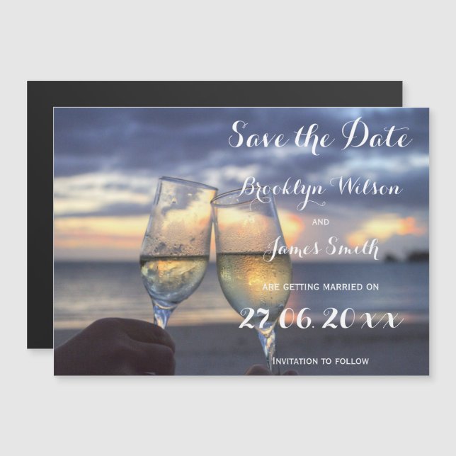 Sunset On The Beach Wedding Save The Date Magnetic Invitation (Front/Back)