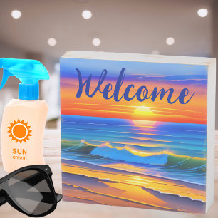 Sunset on the Beach Welcome Wooden Box Sign