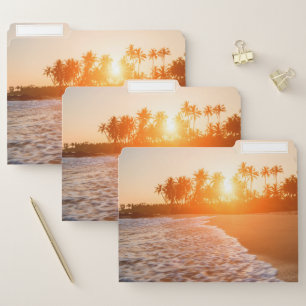 Sunset on the Beach with Coconut Palms   Sri Lanka File Folder