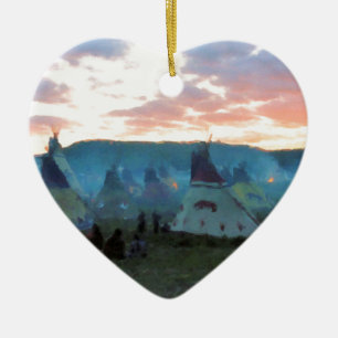 Sunset on the camp ceramic ornament
