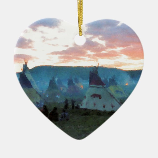 Sunset on the camp ceramic ornament (Front)