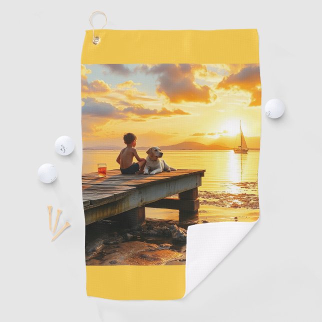 Sunset on the dock on the lake golf towel (InSitu)