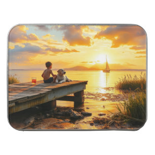 Sunset on the dock on the lake jigsaw puzzle