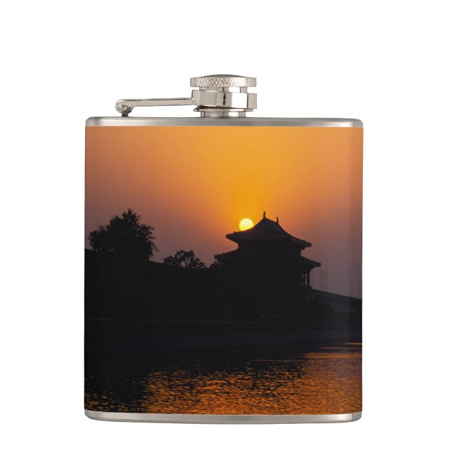 Sunset on the Forbidden city - Beijing, China Flask (Front)