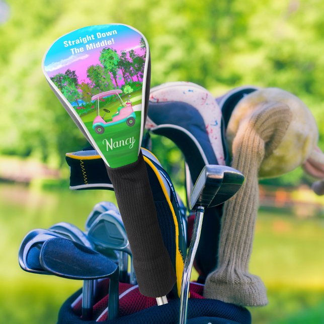 Sunset On The Golf Course Pink Leather Golf Cart  Head Cover (Creator Uploaded)