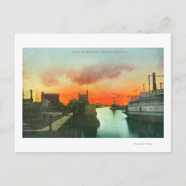 Sunset on the Harbor ViewStockton, CA Postcard (Front)