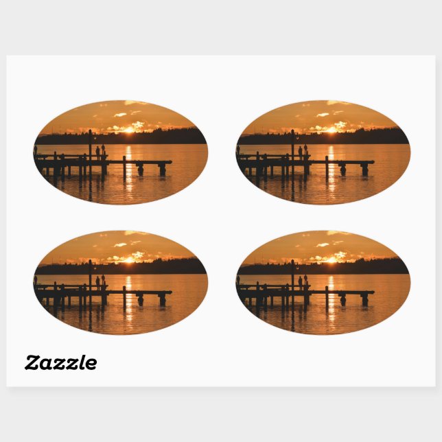 Sunset on the Lake Oval Sticker (Sheet)
