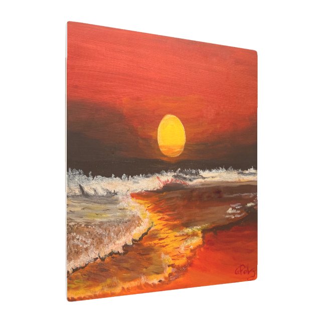 Sunset on the Pacific, by Gary Poling Metal Print (Angled)