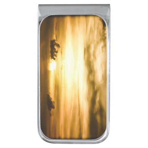 Sunset On The Pacific Ocean Silver Finish Money Clip