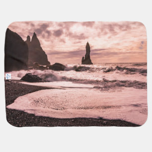 Sunset on the Reynisfjara black sand beach, Icelan Baby Blanket