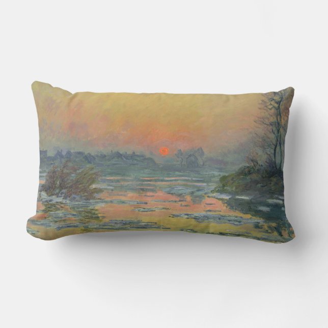 Sunset on the River Seine in Winter (Claude Monet) Lumbar Pillow (Front)