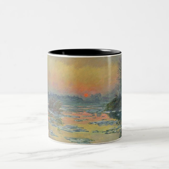 Sunset on the River Seine in Winter (Claude Monet) Two-Tone Coffee Mug (Center)