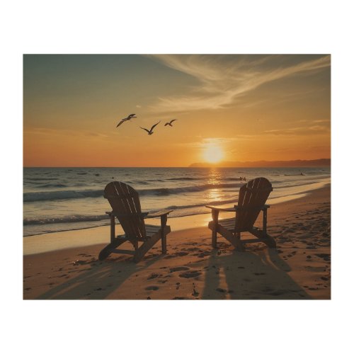 sunset on the sea with a double chair on  wall art