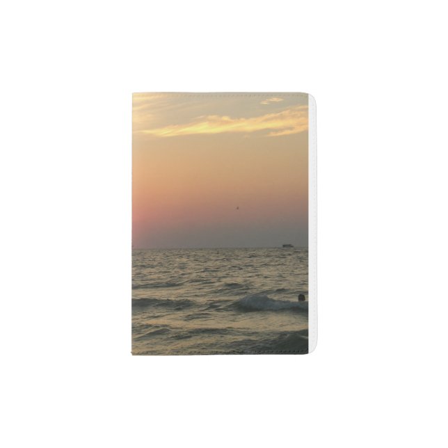 Sunset on the sea with pirate boat passport holder (Front)