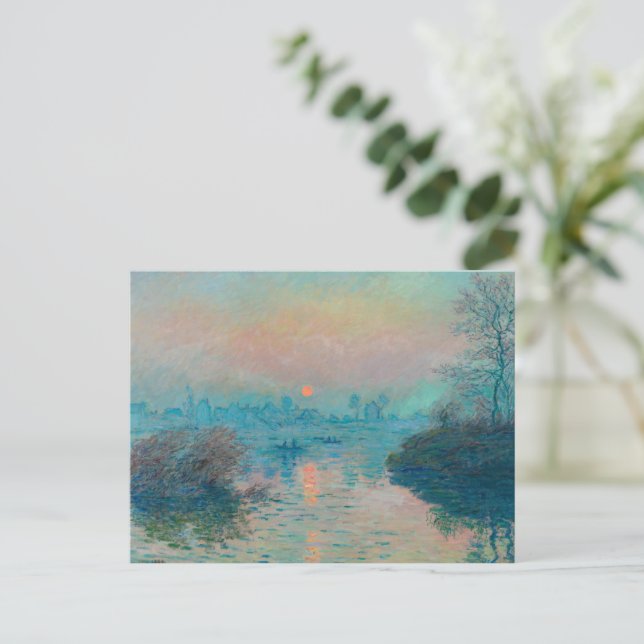 Sunset on the Seine at Lavacourt by Claude Monet Holiday Postcard (Standing Front)