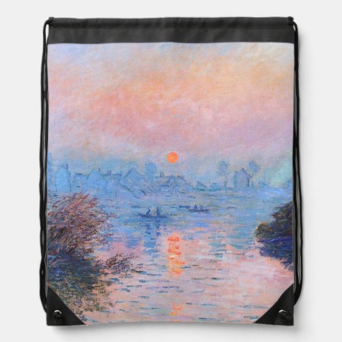Sunset on the Seine Claude Monet     Drawstring Bag