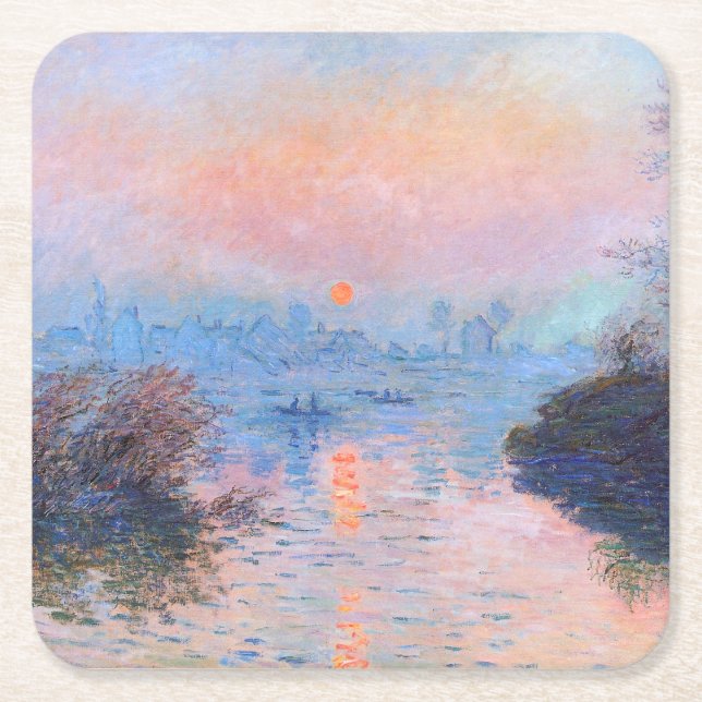 Sunset on the Seine Claude Monet   Square Paper Coaster (Front)