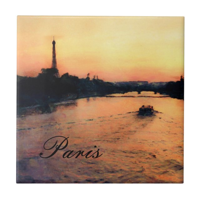 Sunset on the Seine in Paris, France Tile (Front)