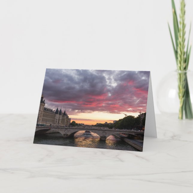 Sunset on the Seine River Greeting Card (Front)