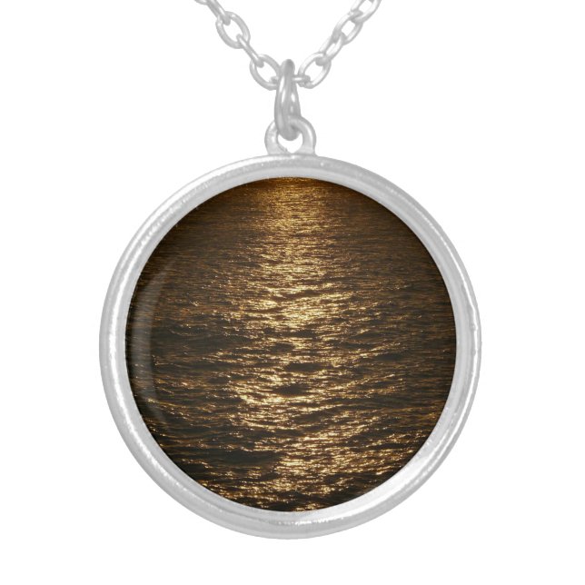 Sunset on the Water Abstract Ocean Photography Silver Plated Necklace (Front)