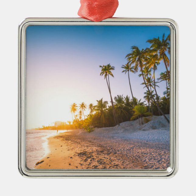 Sunset on Tropical Beach | Dominican Republic Metal Ornament (Front)