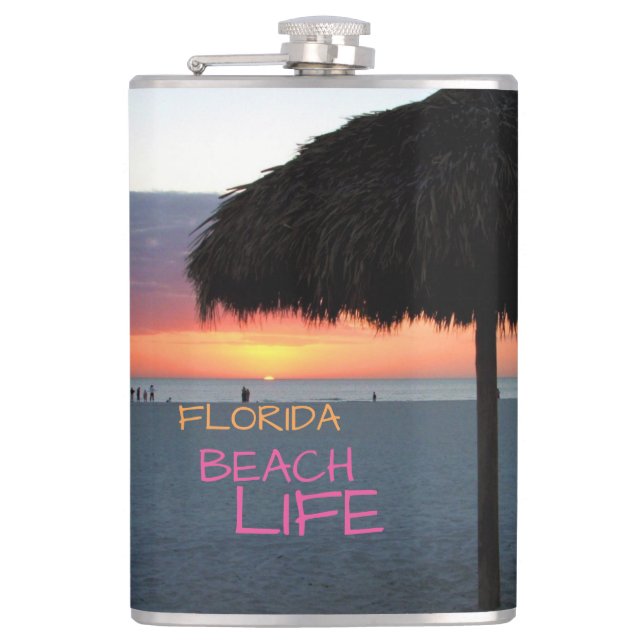 Sunset on White Sand Florida Beach Flask (Front)