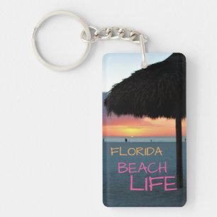 Sunset on White Sand Florida Beach Keychain