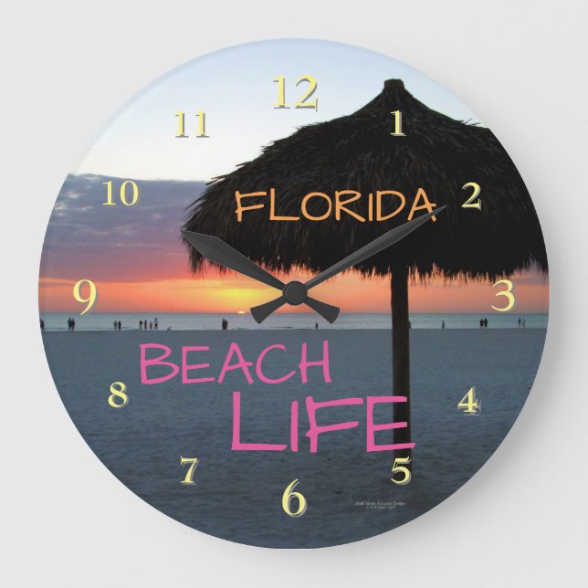 Sunset on White Sand Florida Beach Large Clock (Front)