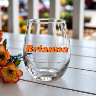 Sunset Orange 3D Modern Elegant Name Stemless Wine Glass