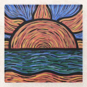 Sunset Orange And Blue Colors In Motion Glass Coaster Sunset Orange And Blue Colors In Motion Glass Coaster
