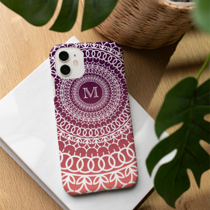 Sunset Orange and Violet Mandala Monogram iPhone 16 Case