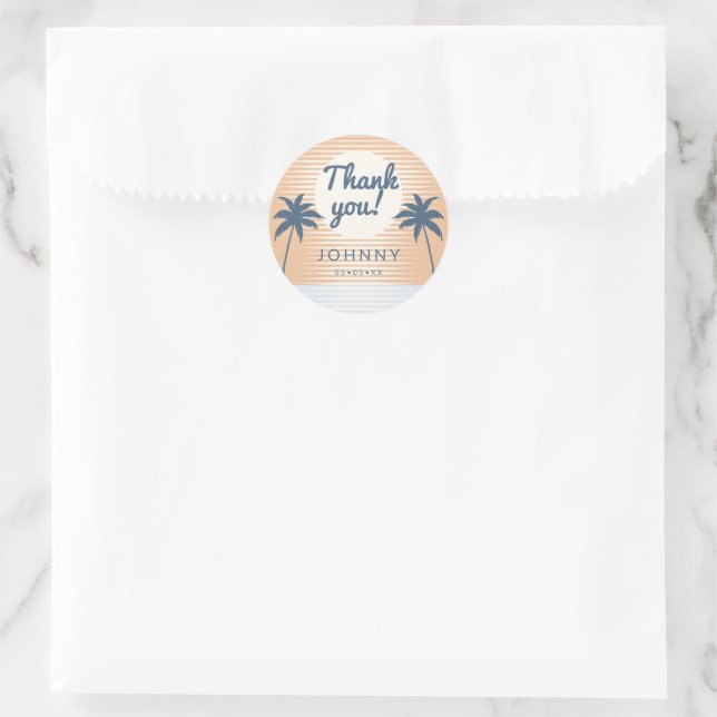 sunset orange blue thank you classic round sticker (Bag)