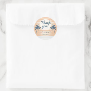 sunset orange blue thank you classic round sticker