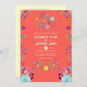 Sunset Orange/Cream Floral Mexican Fiesta Wedding Invitation