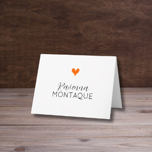 Sunset Orange Decorative Heart Handwritten Name Note Card
