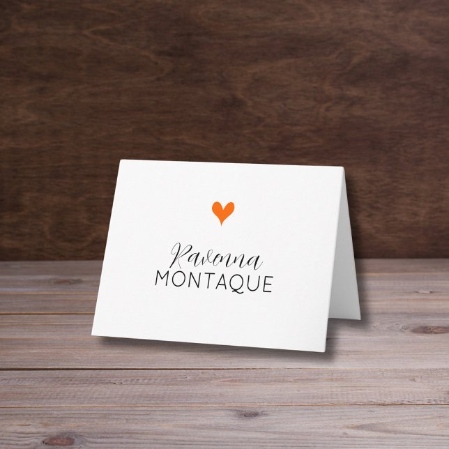Sunset Orange Decorative Heart Handwritten Name  Note Card (Creator Uploaded)