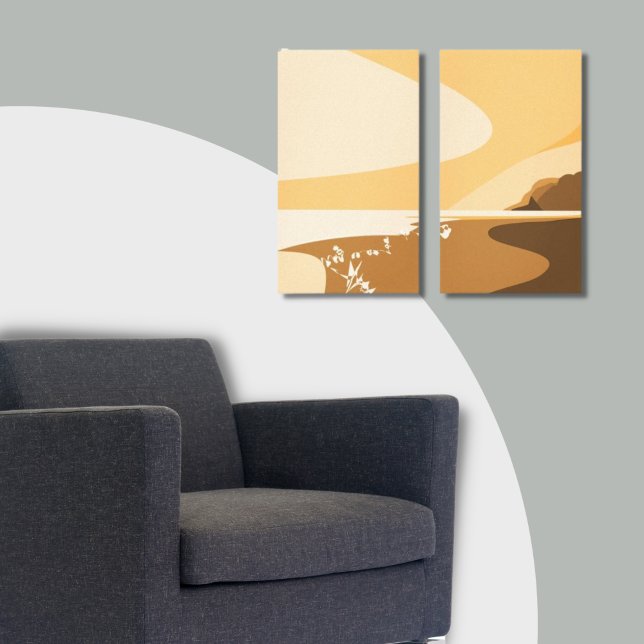 Sunset Orange Digital Beach Seascape Canvas Print (Sunset Orange Digital Beach Seascape Canvas Print, Gray and Orange Decor)