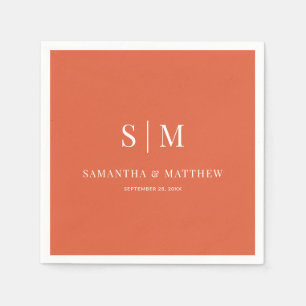 Sunset Orange Elegant Couple Initials Wedding Napkins