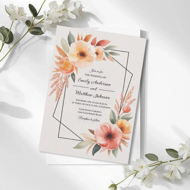 Sunset Orange Floral Frame Wedding Invitation (Creator Uploaded)