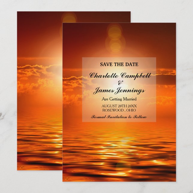 Sunset Orange Golden Sky Sea Gold Save the Date (Front/Back)