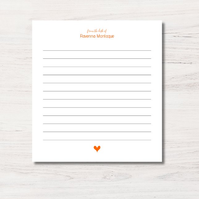 Sunset Orange Heart Minimalist Custom Name Lined Notepad (Creator Uploaded)