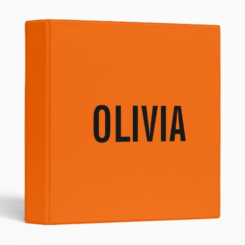 Sunset Orange Modern Name  Trendy Minimalist  3 Ring Binder