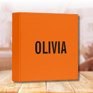 Sunset Orange Modern Name Trendy Minimalist 3 Ring Binder
