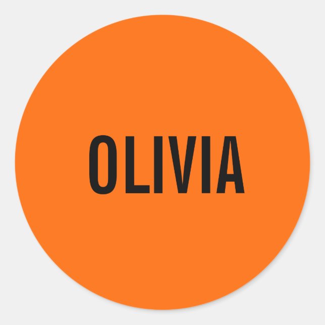 Sunset Orange Modern Name | Trendy Minimalist  Classic Round Sticker (Front)